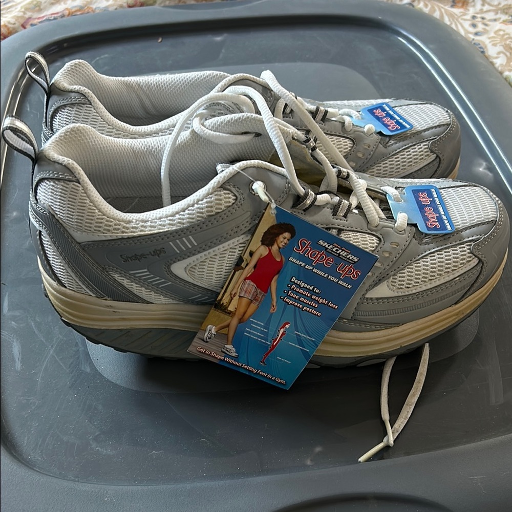 Skechers Shape-Ups White and Gray Sneakers